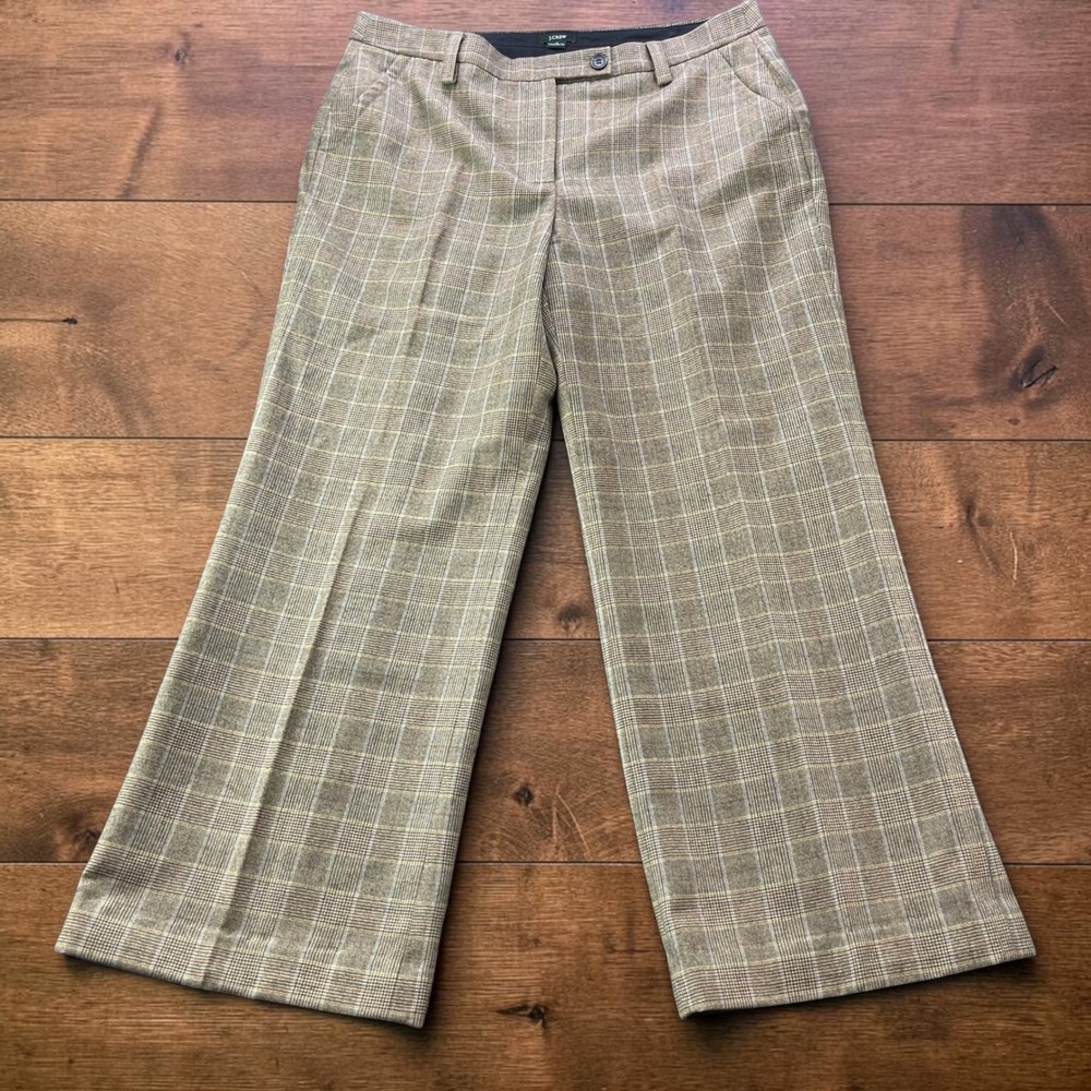 Vintage J.Crew Favorite Fit Brown Plaid Wool Wide Leg Dress Pants Size 12 34x28